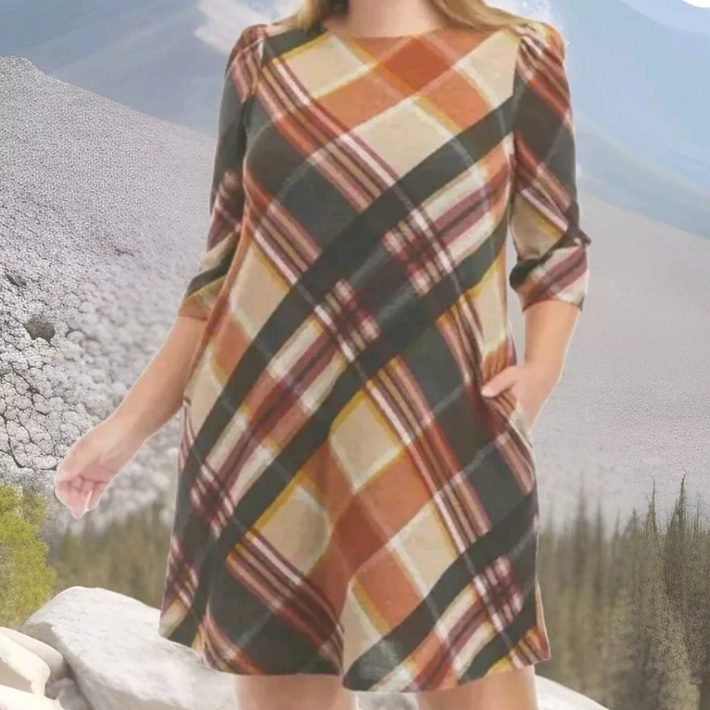 Jessica Howard Swing Mini Dress Plus 3X Preppy Hertiage Camel Plaid Old Money